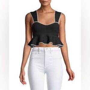 Club Monaco Black Peplum Crop Top with White Trim